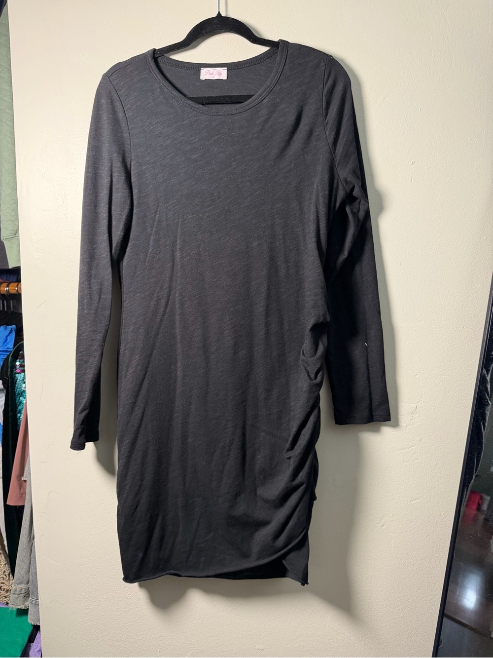 Pink Lily Black Long Sleeve Ruched Side Dress